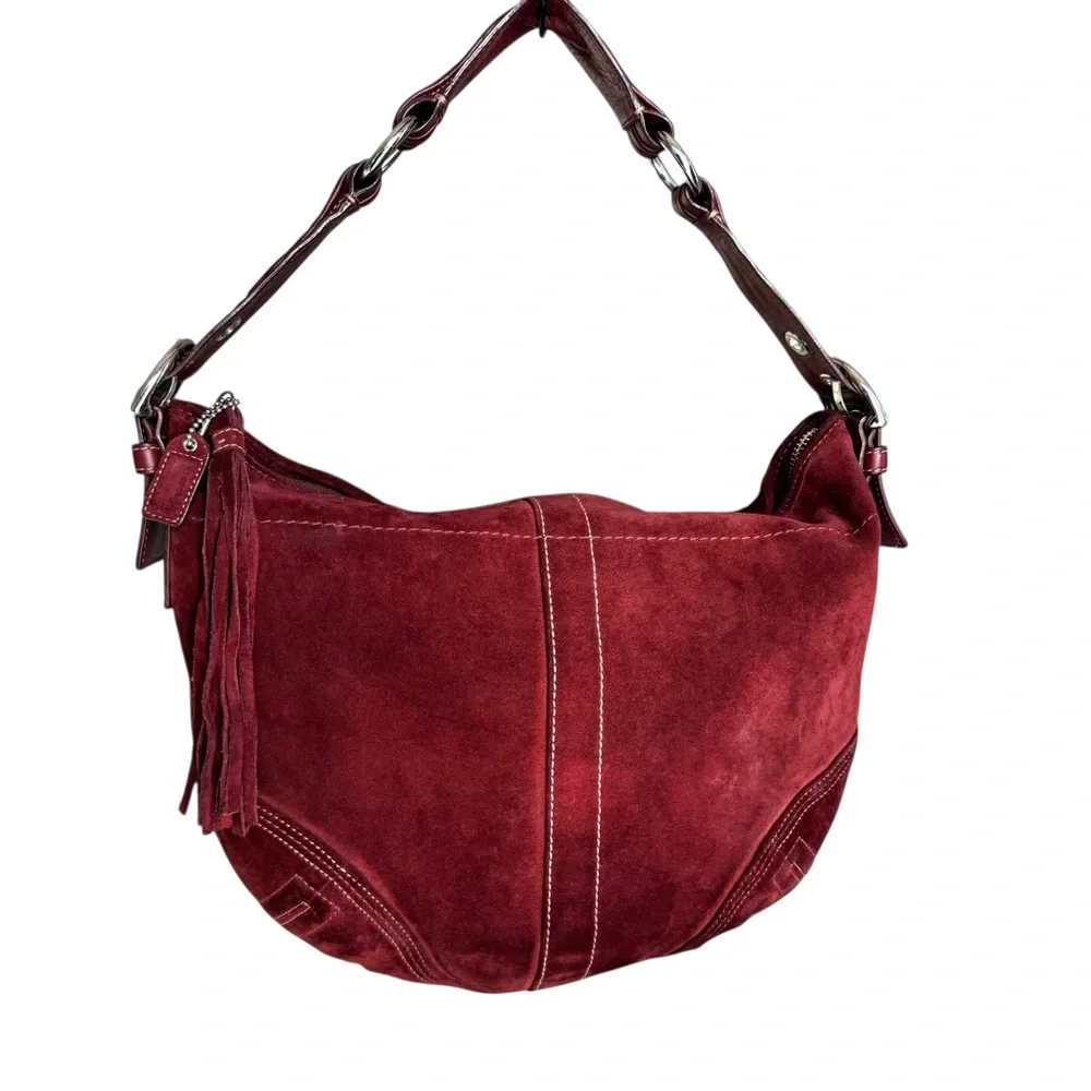 Vintage Coach Soho Red Suede Hobo Shoulder Bag - Picture 7 of 15